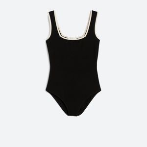 Estelle square neck knit bodysuit. White trim.